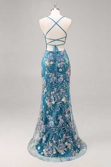 Peacock Mermaid Appliqued Prom Dress with Sequins